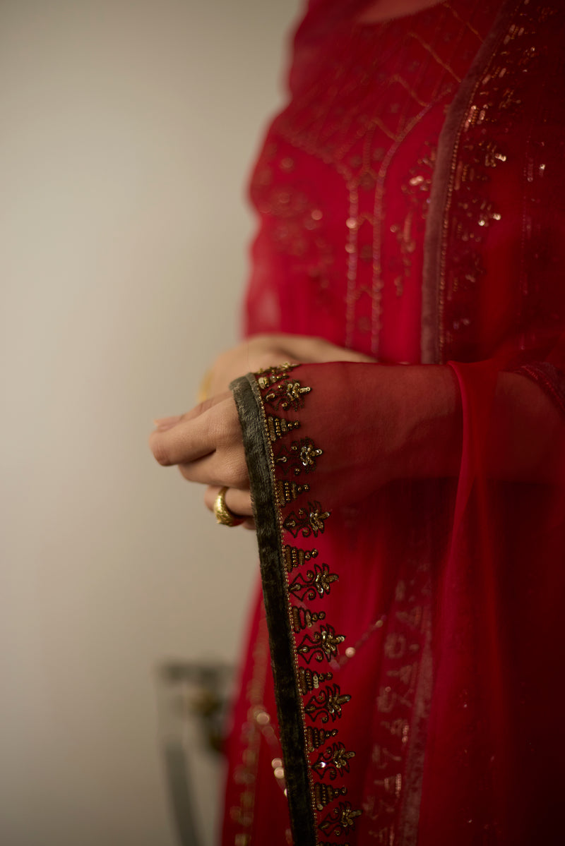 Red Diya Dupatta
