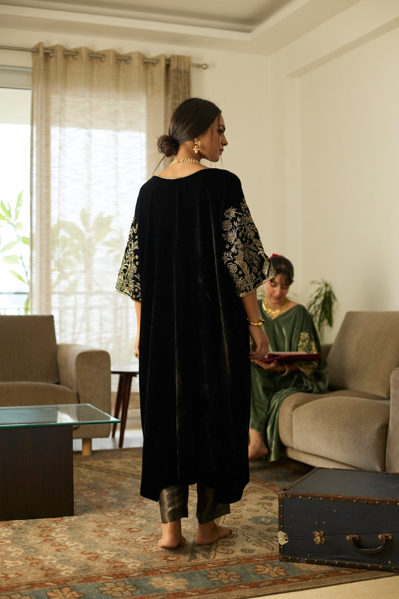 Black Makhmal Kaftan set